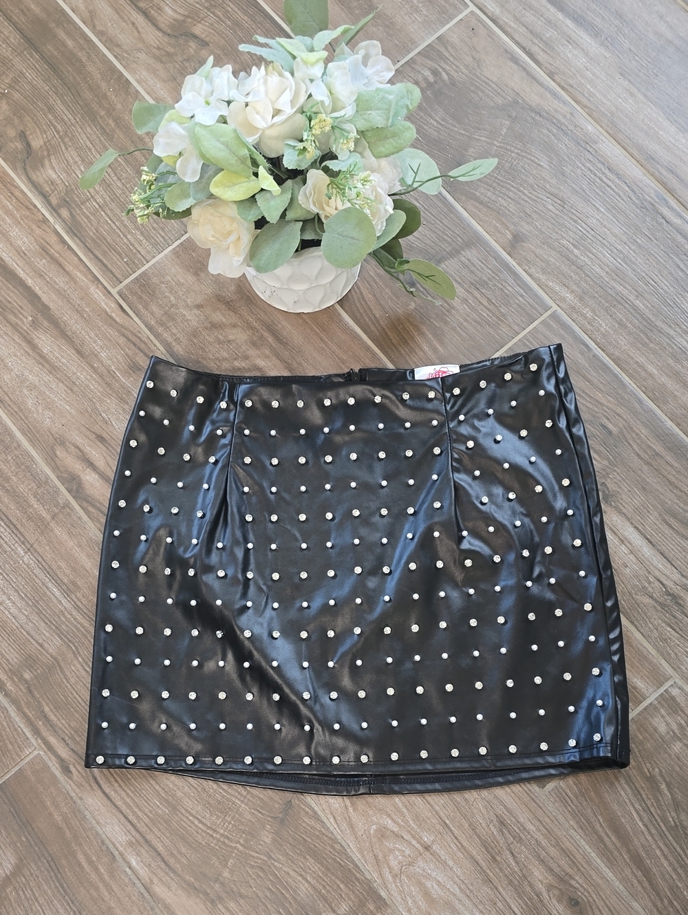 Black Faux Leather Mini Skirt with Silver Studs
